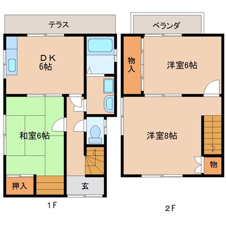 西ノ京駅 徒歩25分 1-2階の物件間取画像